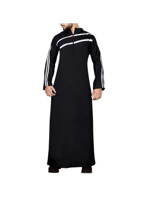 BLACK THOBE WITH WHITE STRIPE ON CHEST AND SLEEVES