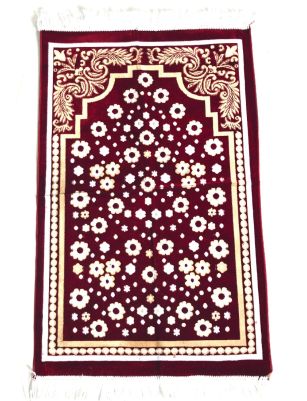 Luxury Velvet Islamic Prayer Rug / Janamaz / Musallah Maroon