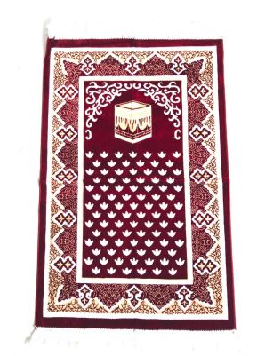Luxury Velvet Islamic Prayer Rug / Janamaz / Musallah Maroon 