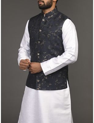 NAVY BLUE  SPECKLED WAIST COAT / NEHRU JACKET 